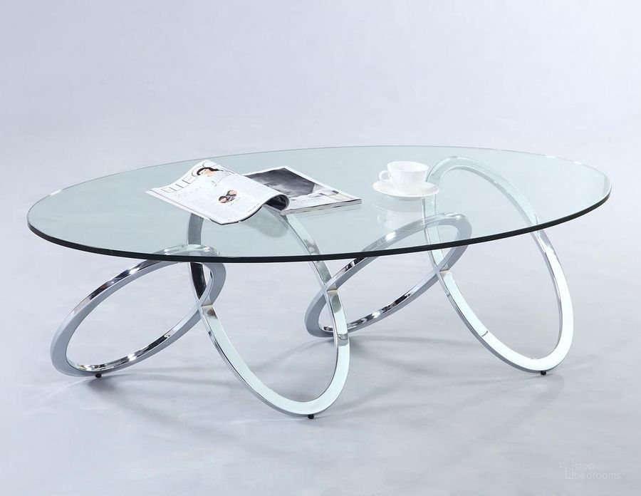 The appearance of 4036 30 x 54 Inch Oval Glass Coffee Table With Multi-Ring Base In Chrome designed by Chintaly Imports in the modern / contemporary interior design. This chrome piece of furniture  was selected by 1StopBedrooms from 4036 Collection to add a touch of cosiness and style into your home. Sku: 4036-CT-T;4036-CT-B. Material: Metal. Product Type: Coffee Table. Image1