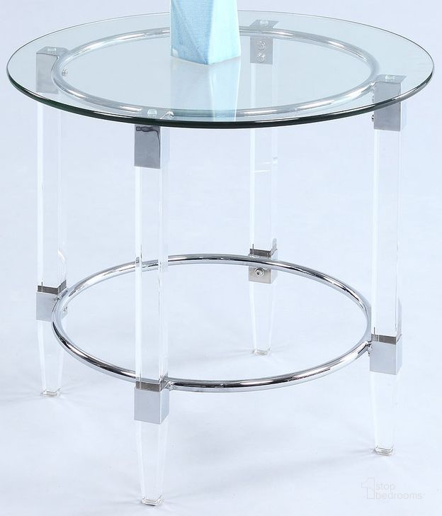 The appearance of 4038 End Table designed by Chintaly Imports in the modern / contemporary interior design. This chrome piece of furniture  was selected by 1StopBedrooms from 4038 Collection to add a touch of cosiness and style into your home. Sku: 4038-LT-T;4038-LT-B. Material: Glass. Product Type: End Table. Image1