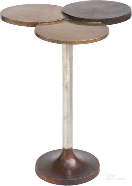 The appearance of Dundee Antique Brass Steel Accent Table designed by Zuo Modern in the modern / contemporary interior design. This antique brass piece of furniture  was selected by 1StopBedrooms from Dundee Collection to add a touch of cosiness and style into your home. Sku: 405006. Material: Wood. Product Type: Accent Table. Image1
