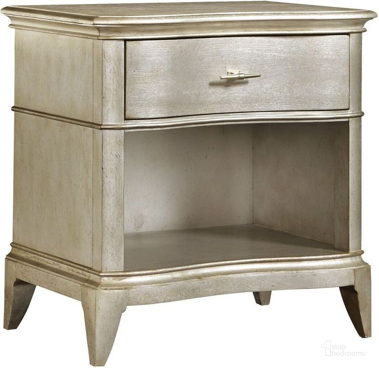 The appearance of Starlite Silver Open Nightstand designed by A.R.T. in the modern / contemporary interior design. This silver piece of furniture  was selected by 1StopBedrooms from Starlite Collection to add a touch of cosiness and style into your home. Sku: 406141-2227. Material: Wood. Product Type: Nightstand. Image1