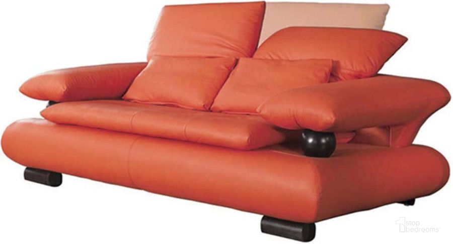 The appearance of 410 Orange Leather Loveseat designed by ESF in the modern / contemporary interior design. This orange piece of furniture  was selected by 1StopBedrooms from 410 Collection to add a touch of cosiness and style into your home. Sku: 4102ORANGE. Product Type: Loveseat. Material: Leather Match. Image1