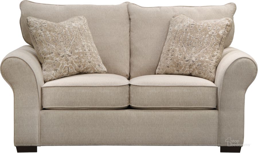 The appearance of Maddox Putty/Stone Loveseat designed by Jackson in the transitional interior design. This cream piece of furniture  was selected by 1StopBedrooms from Maddox Collection to add a touch of cosiness and style into your home. Sku: 415202163138263938. Material: Fabric. Product Type: Loveseat. Image1