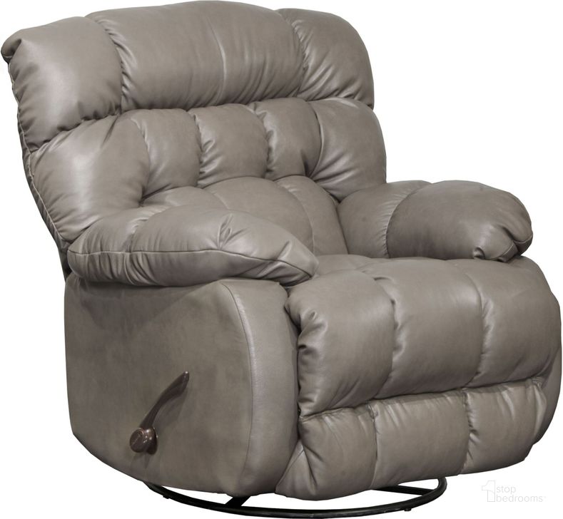The appearance of Pendleton Light Grey Leather Chaise Swivel Glider Recliner designed by Catnapper in the modern / contemporary interior design. This gray piece of furniture  was selected by 1StopBedrooms from Pendleton Collection to add a touch of cosiness and style into your home. Sku: 42135128438308438. Material: Leather. Product Type: Recliner. Image1