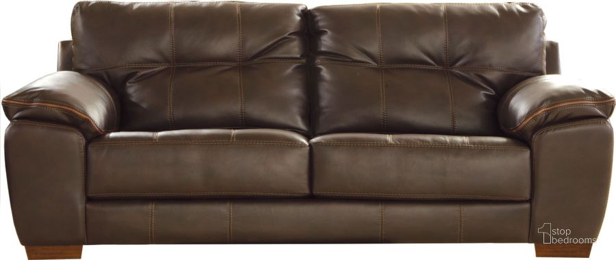 The appearance of Hudson Chocolate Sofa designed by Jackson in the modern / contemporary interior design. This brown piece of furniture  was selected by 1StopBedrooms from Hudson Collection to add a touch of cosiness and style into your home. Sku: 4396031152912529. Product Type: Sofa. Material: Vinyl. Image1