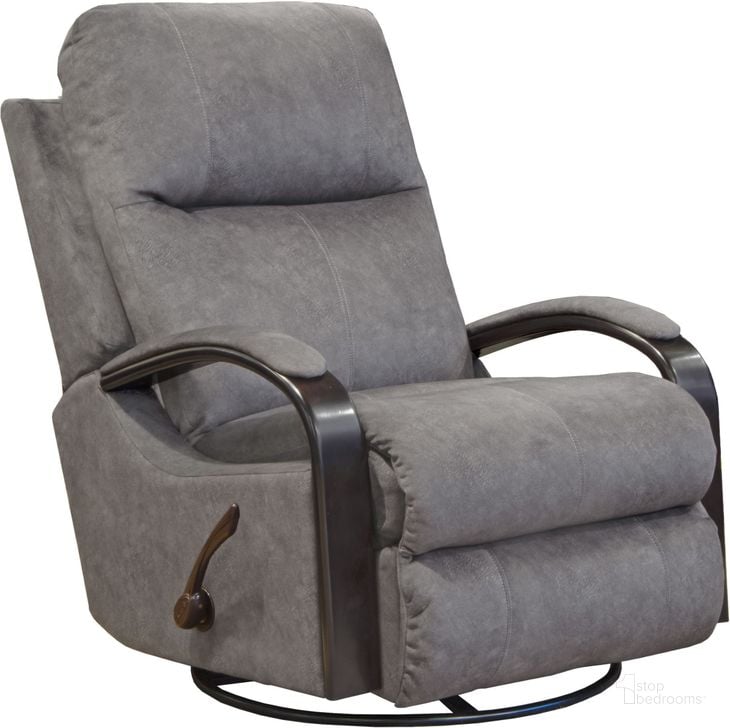 The appearance of Niles Graphite Chaise Swivel Glider Recliner designed by Catnapper in the transitional interior design. This silver piece of furniture  was selected by 1StopBedrooms from Niles Collection to add a touch of cosiness and style into your home. Sku: 47035279228. Material: Fabric. Product Type: Recliner. Image1