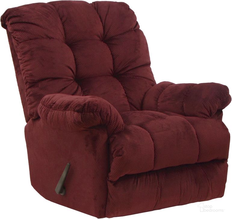 The appearance of Nettles Merlot Rocker Recliner designed by Catnapper in the transitional interior design. This red piece of furniture  was selected by 1StopBedrooms from Nettles Collection to add a touch of cosiness and style into your home. Sku: 47372176540. Material: Polyester. Product Type: Rocker Recliner. Image1