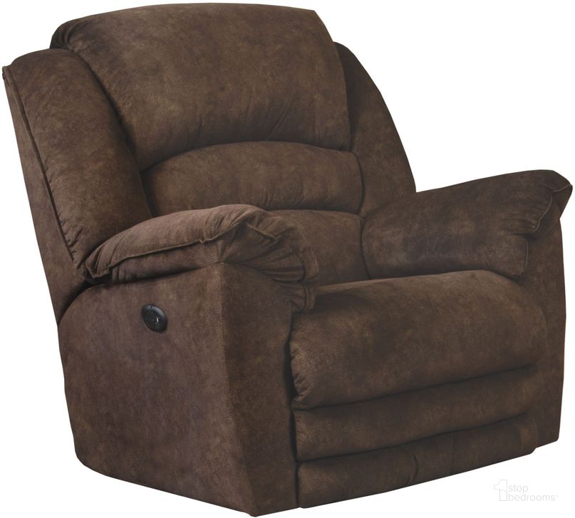 The appearance of Rialto Chocolate Rocker Recliner designed by Catnapper in the modern / contemporary interior design. This brown piece of furniture  was selected by 1StopBedrooms from Rialto Collection to add a touch of cosiness and style into your home. Sku: 47752162829. Material: Polyester. Product Type: Rocker Recliner. Image1