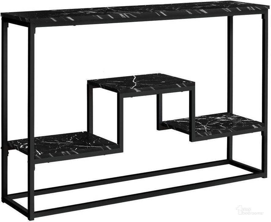 The appearance of 48 Inch Black Marble Black Metal Console designed by Monarch Specialties in the modern / contemporary interior design. This black piece of furniture  was selected by 1StopBedrooms from  to add a touch of cosiness and style into your home. Sku: I 3579. Material: Metal. Product Type: Console. Image1