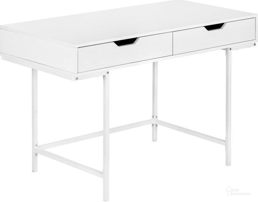 The appearance of 48 Inch Computer Desk In White I 7554 designed by Monarch Specialties in the modern / contemporary interior design. This white piece of furniture  was selected by 1StopBedrooms from  to add a touch of cosiness and style into your home. Sku: I 7554. Material: Metal. Product Type: Computer Desk. Image1