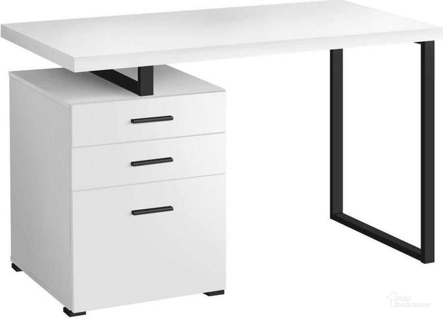 The appearance of 48 Inch Computer Desk In White With Left Or Right Face designed by Monarch Specialties in the modern / contemporary interior design. This white piece of furniture  was selected by 1StopBedrooms from  to add a touch of cosiness and style into your home. Sku: I 7646. Product Type: Computer Desk. Material: Plastic. Image1
