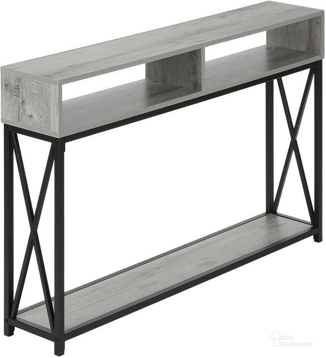 The appearance of 48 Inch Grey Black Metal Hall Console I 3572 designed by Monarch Specialties in the modern / contemporary interior design. This grey piece of furniture  was selected by 1StopBedrooms from  to add a touch of cosiness and style into your home. Sku: I 3572. Material: Metal. Product Type: Console. Image1