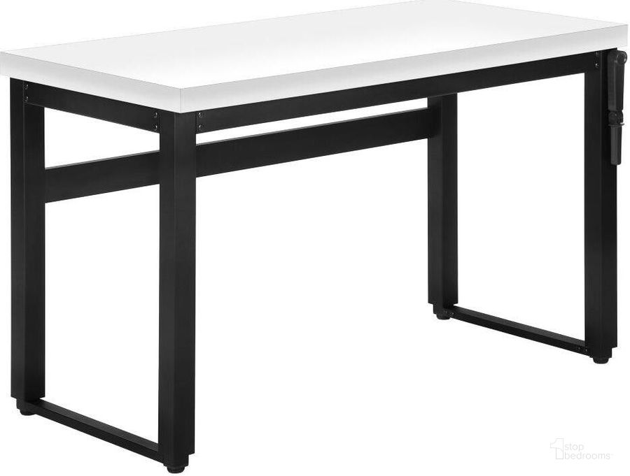 The appearance of 48 Inch White And Black Metal Computer Desk With Adjustable Height designed by Monarch Specialties in the modern / contemporary interior design. This white piece of furniture  was selected by 1StopBedrooms from  to add a touch of cosiness and style into your home. Sku: I 7681. Material: Metal. Product Type: Computer Desk. Image1