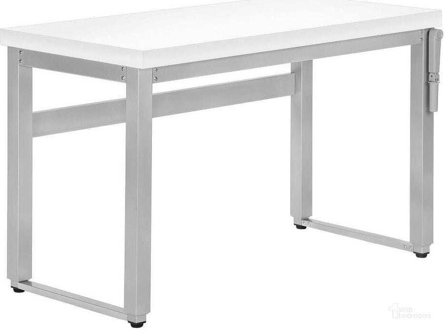 The appearance of 48 Inch White And Silver Metal Computer Desk With Adjustable Height designed by Monarch Specialties in the modern / contemporary interior design. This white piece of furniture  was selected by 1StopBedrooms from  to add a touch of cosiness and style into your home. Sku: I 7683. Material: Metal. Product Type: Computer Desk. Image1