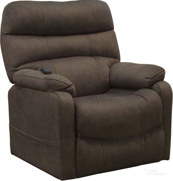 The appearance of Buckley Chocolate Power Lift Recliner designed by Catnapper in the modern / contemporary interior design. This black piece of furniture  was selected by 1StopBedrooms from Buckley Collection to add a touch of cosiness and style into your home. Sku: 4864279229. Material: Fabric. Product Type: Rocker Recliner. Image1