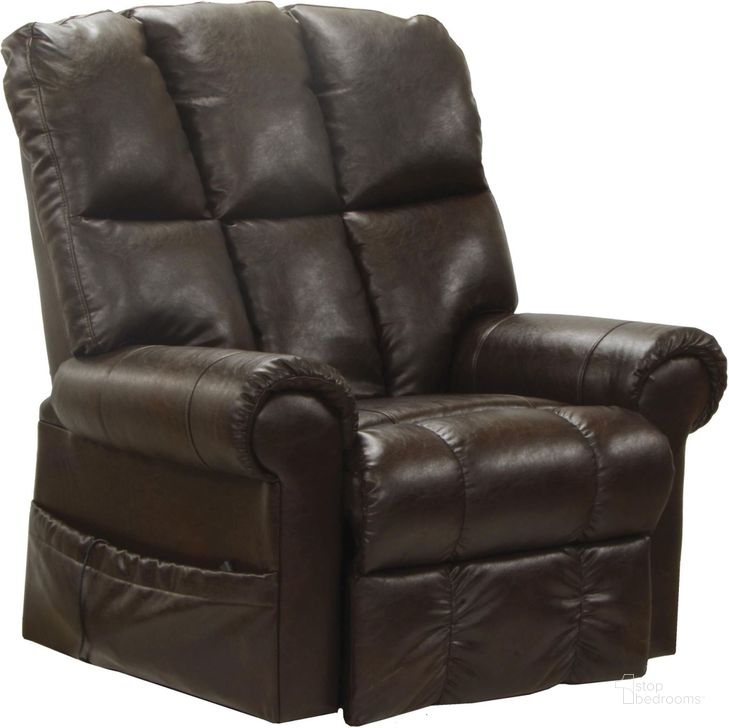 The appearance of Stallworth Godiva Bonded Leather Power Lift Recliner designed by Catnapper in the traditional interior design. This brown piece of furniture  was selected by 1StopBedrooms from Stallworth Collection to add a touch of cosiness and style into your home. Sku: 4898122329302329. Product Type: Recliner.