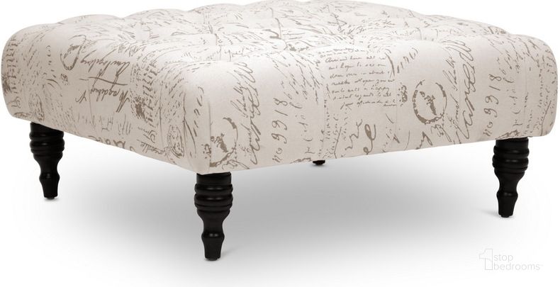 The appearance of Baxton Studio Keswick Beige Script Print Modern Tufted Ottoman designed by Baxton Studio in the traditional interior design. This white piece of furniture  was selected by 1StopBedrooms from Keswick Collection to add a touch of cosiness and style into your home. Sku: 502-French-OTTO. Material: Wood. Product Type: Ottoman. Image1