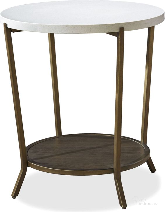 The appearance of Playlist Brown Eyed Girl Round End Table designed by Universal in the traditional interior design. This brown piece of furniture  was selected by 1StopBedrooms from Playlist Collection to add a touch of cosiness and style into your home. Sku: 507815. Table Top Shape: Round. Material: Metal. Product Type: End Table. Image1
