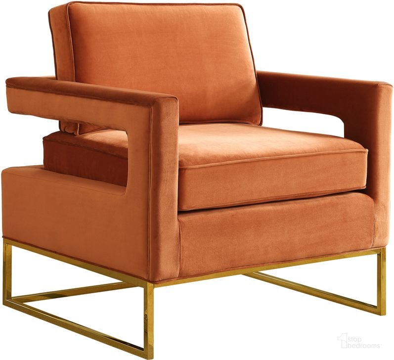 The appearance of Meridian Furniture Noah Velvet Accent Chair in Cognac designed by Meridian in the modern / contemporary interior design. This cognac velvet piece of furniture  was selected by 1StopBedrooms from Noah Collection to add a touch of cosiness and style into your home. Sku: 511Cognac. Product Type: Accent Chair. Material: Velvet. Image1