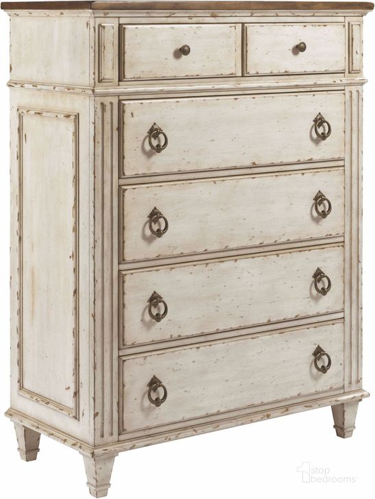 The appearance of Southbury Fossil and Parchment Drawer Chest designed by American Drew in the transitional interior design. This white piece of furniture  was selected by 1StopBedrooms from Southbury Collection to add a touch of cosiness and style into your home. Sku: 513-215. Material: Wood. Product Type: Chest. Image1