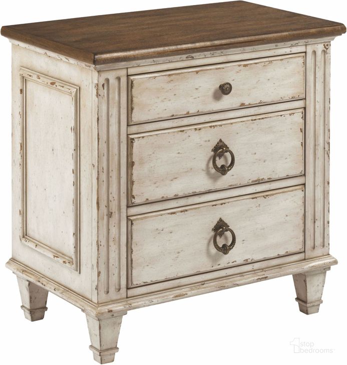 The appearance of Southbury Fossil and Parchment Nightstand designed by American Drew in the transitional interior design. This white piece of furniture  was selected by 1StopBedrooms from Southbury Collection to add a touch of cosiness and style into your home. Sku: 513-420. Material: Wood. Product Type: Nightstand. Image1