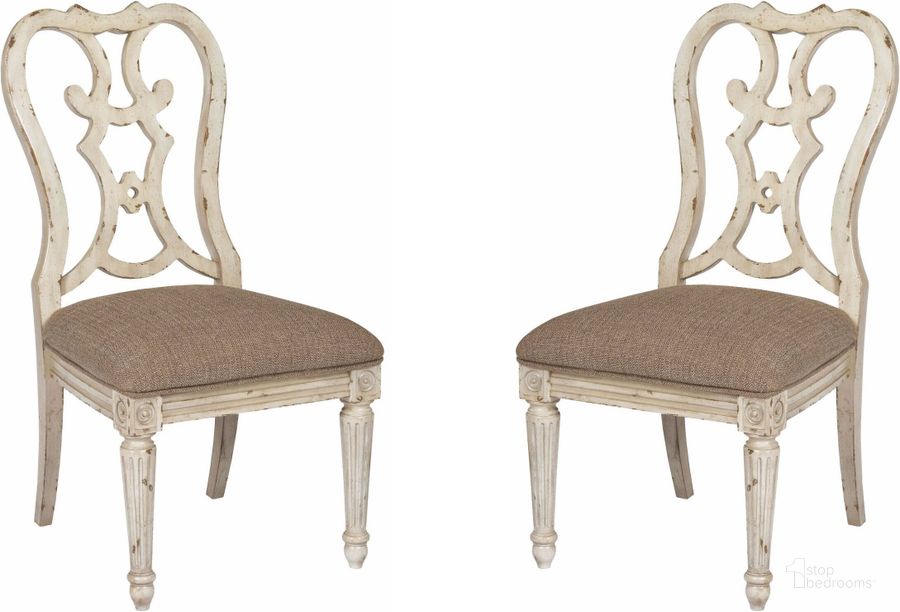 The appearance of Southbury Parchment Cortona Side Chair Set of 2 designed by American Drew in the transitional interior design. This white piece of furniture  was selected by 1StopBedrooms from Southbury Collection to add a touch of cosiness and style into your home. Sku: 513-636. Material: Fabric. Product Type: Side Chair. Image1