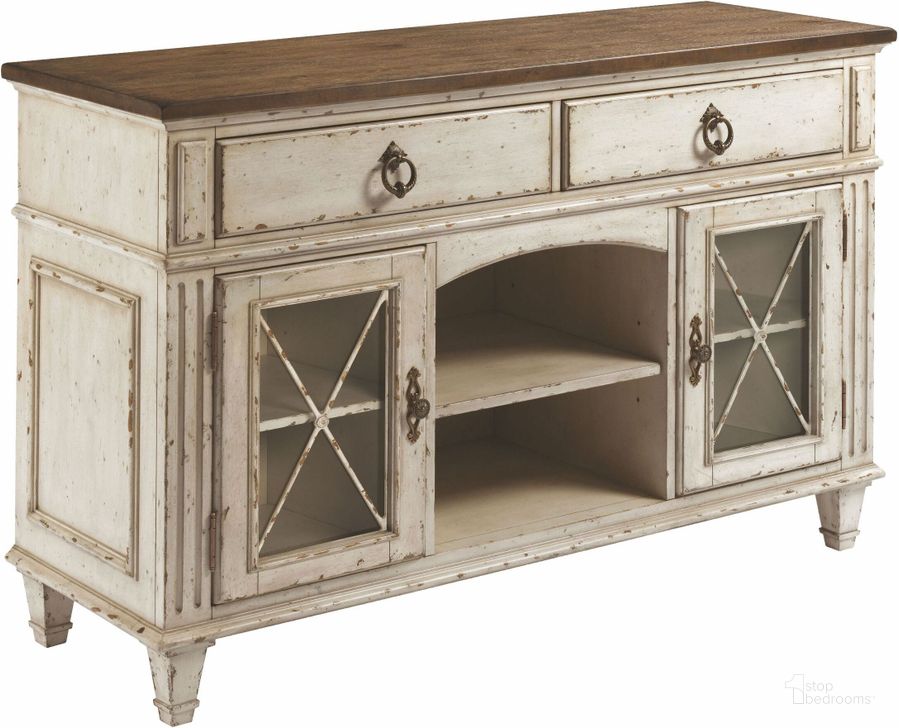 The appearance of Southbury Fossil and Parchment Server designed by American Drew in the transitional interior design. This white piece of furniture  was selected by 1StopBedrooms from Southbury Collection to add a touch of cosiness and style into your home. Sku: 513-850. Material: Wood. Product Type: Server. Image1