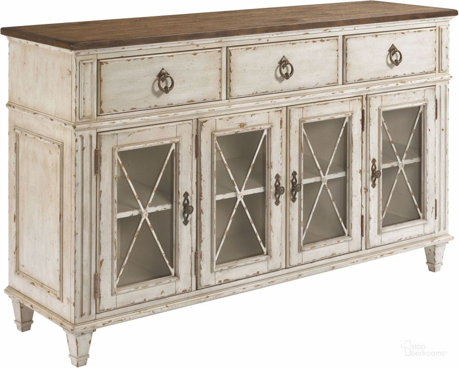 The appearance of Southbury Fossil and Parchment Sideboard designed by American Drew in the transitional interior design. This white piece of furniture  was selected by 1StopBedrooms from Southbury Collection to add a touch of cosiness and style into your home. Sku: 513-857. Material: Wood. Product Type: Sideboard. Image1