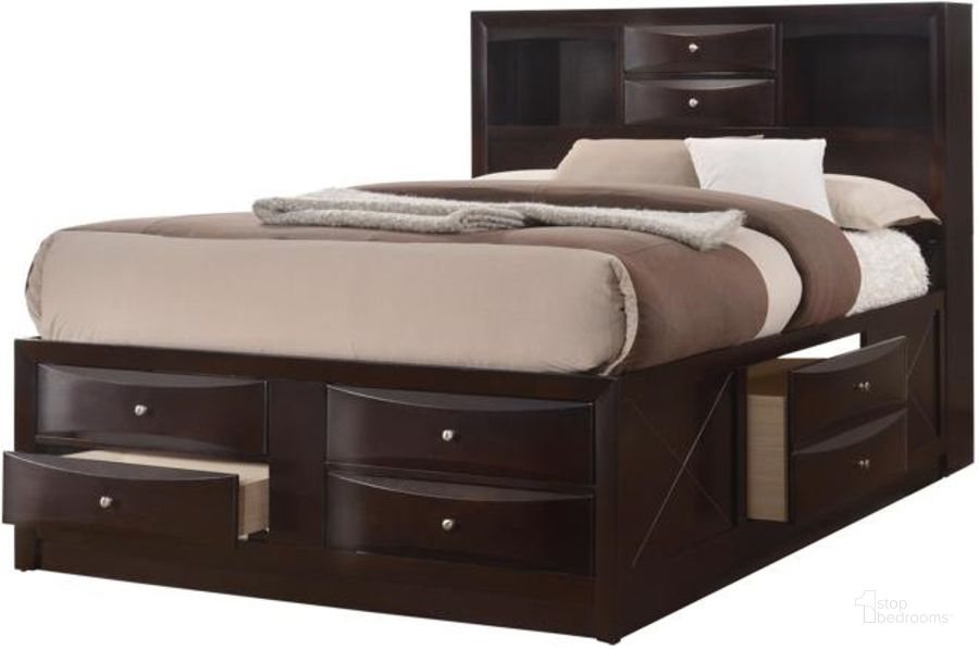 The appearance of Crown Mark Emily King Captain's Storage Bed in Dark Cherry designed by Crown Mark in the transitional interior design. This dark cherry piece of furniture  was selected by 1StopBedrooms from Emily Collection to add a touch of cosiness and style into your home. Sku: B4265-K-HBFB;B4265-K-RAIL;B4265-K-DRW-L;B4265-K-DRW-R. Bed Type: Storage Bed. Material: Wood. Product Type: Storage Bed. Bed Size: King. Image1