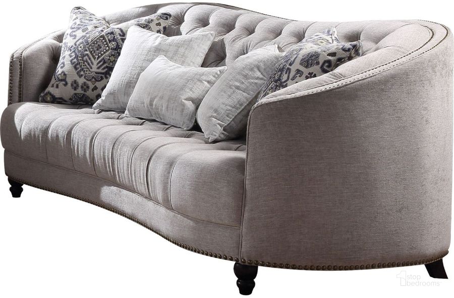 The appearance of Saira Light Gray Sofa designed by ACME in the rustic / southwestern interior design. This gray piece of furniture  was selected by 1StopBedrooms from Saira Collection to add a touch of cosiness and style into your home. Sku: 52060. Material: Fabric. Product Type: Sofa. Key Features: Tufted. Image1