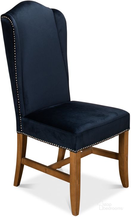 The appearance of 53028 Blue High Back Velvet Dining Chair Set Of 2 designed by Sarreid in the traditional interior design. This blue piece of furniture  was selected by 1StopBedrooms from  to add a touch of cosiness and style into your home. Sku: 53028. Product Type: Dining Chair. Image1
