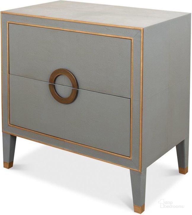 The appearance of 53163 Gray Leather Embossed Shagreen Nightstand designed by Sarreid in the transitional interior design. This grey piece of furniture  was selected by 1StopBedrooms from  to add a touch of cosiness and style into your home. Sku: 53163. Product Type: Nightstand. Image1