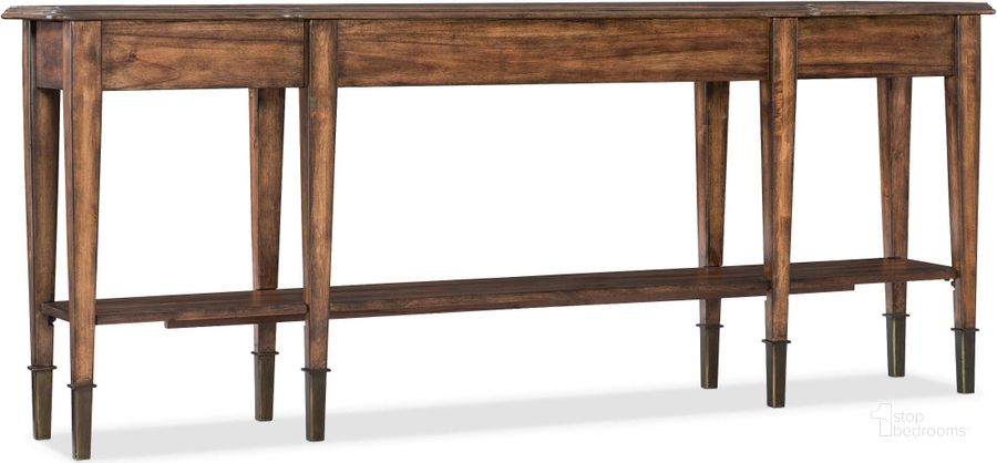 The appearance of Skinny Medium Wood Console Table designed by Hooker in the traditional interior design. This brown piece of furniture  was selected by 1StopBedrooms from Skinny Collection to add a touch of cosiness and style into your home. Sku: 5660-85001-MWD. Material: Wood. Product Type: Console Table. Image1
