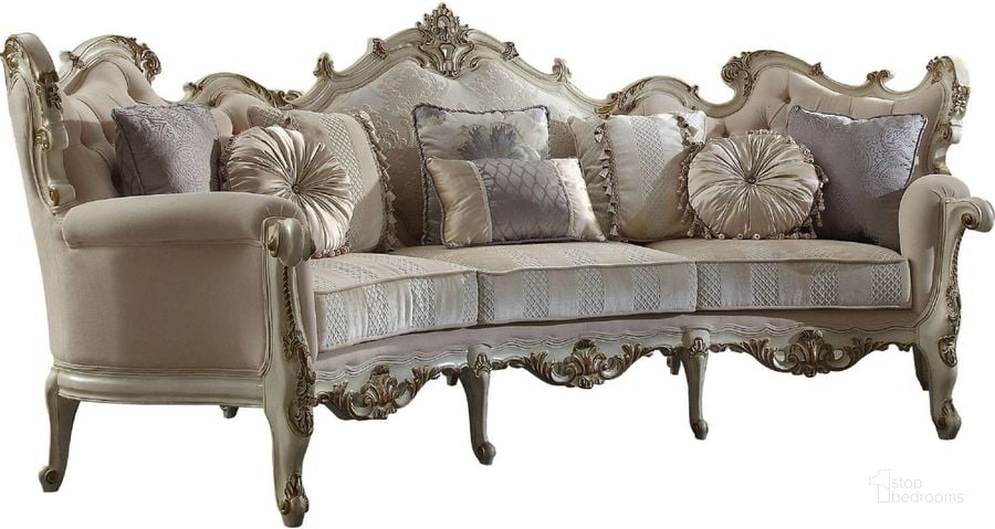 The appearance of Picardy Antique Pearl Sofa designed by ACME in the rustic / southwestern interior design. This cream piece of furniture  was selected by 1StopBedrooms from Picardy Collection to add a touch of cosiness and style into your home. Sku: 56880. Material: Fabric. Product Type: Sofa. Key Features: Wood Trim. Image1