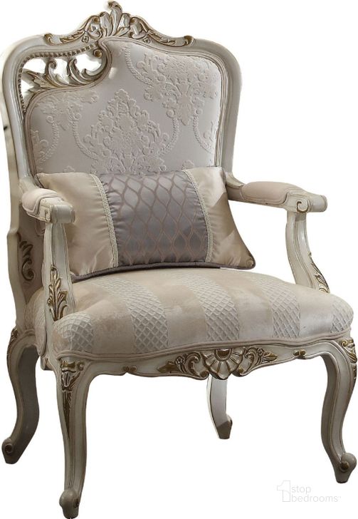 The appearance of Picardy Antique Pearl LAF Leaves Chair designed by ACME in the rustic / southwestern interior design. This cream piece of furniture  was selected by 1StopBedrooms from Picardy Collection to add a touch of cosiness and style into your home. Sku: 56883. Material: Fabric. Product Type: Accent Chair. Orientation: LAF. Image1