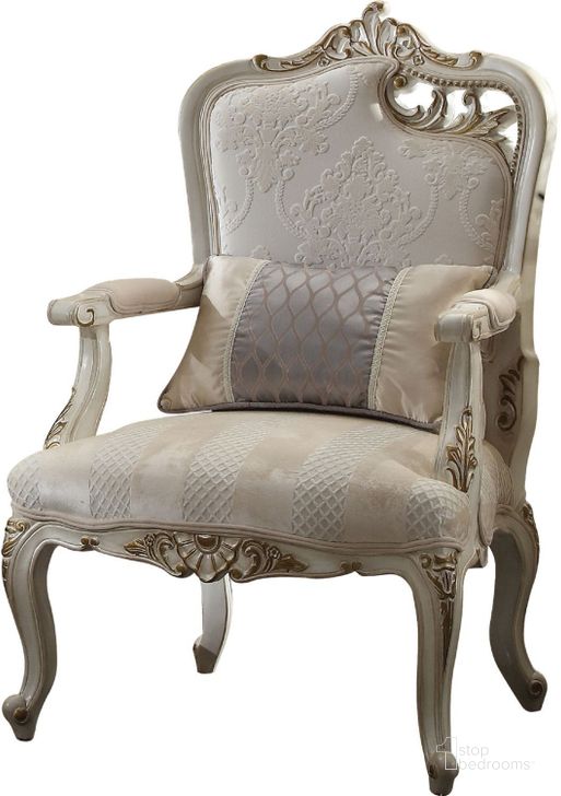 The appearance of Picardy Antique Pearl RAF Leaves Chair designed by ACME in the rustic / southwestern interior design. This cream piece of furniture  was selected by 1StopBedrooms from Picardy Collection to add a touch of cosiness and style into your home. Sku: 56884. Material: Fabric. Product Type: Accent Chair. Orientation: RAF. Image1