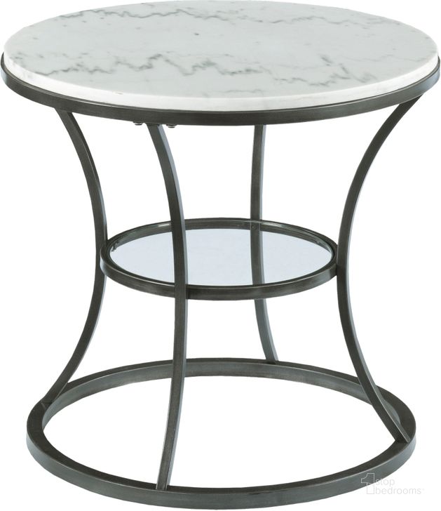 The appearance of Impact Gray And Cream Round End Table designed by Hammary in the transitional interior design. This gray piece of furniture  was selected by 1StopBedrooms from Impact Collection to add a touch of cosiness and style into your home. Sku: 576-918. Table Top Shape: Round. Material: Metal. Product Type: End Table. Image1