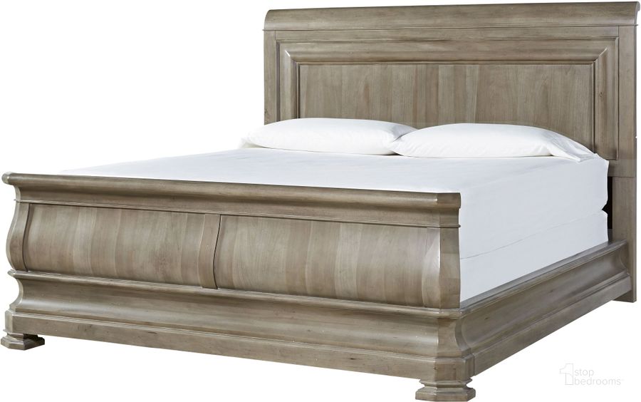 The appearance of Reprise Driftwood King Sleigh Bed designed by Universal in the transitional interior design. This brown piece of furniture  was selected by 1StopBedrooms from Reprise Collection to add a touch of cosiness and style into your home. Sku: 581A76H;581A76F;581A76R. Bed Type: Sleigh Bed. Material: Wood. Product Type: Sleigh Bed. Bed Size: King. Image1