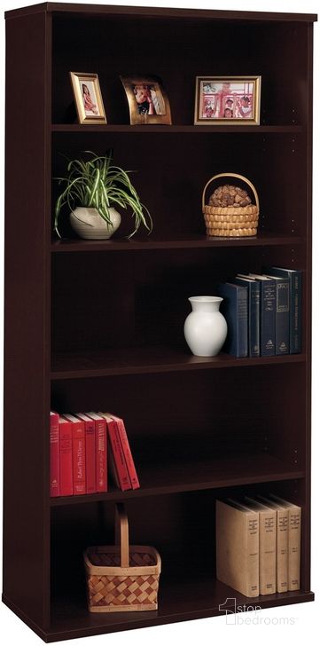 The appearance of Series C Mocha Cherry 36 Inch 5-Shelf Bookcase designed by Bush Furniture in the modern / contemporary interior design. This mocha cherry piece of furniture  was selected by 1StopBedrooms from Series C Collection to add a touch of cosiness and style into your home. Sku: WC12914. Material: Wood. Product Type: Standard Bookcase. Image1