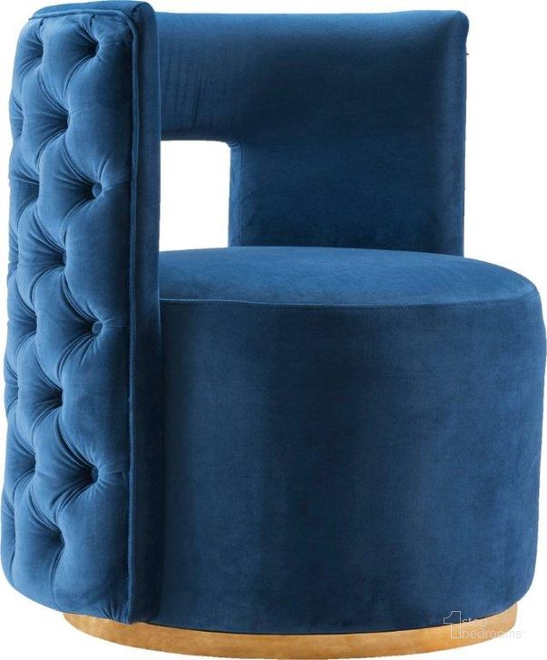 The appearance of Theo Navy Velvet Accent Chair designed by Meridian in the modern / contemporary interior design. This navy velvet piece of furniture  was selected by 1StopBedrooms from Theo Collection to add a touch of cosiness and style into your home. Sku: 594Navy. Product Type: Accent Chair. Material: Velvet. Image1