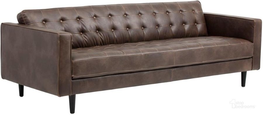 The appearance of 5west Donnie Havana Dark Brown Sofa designed by Sunpan in the transitional interior design. This dark brown piece of furniture  was selected by 1StopBedrooms from Donnie Collection to add a touch of cosiness and style into your home. Sku: 102506. Material: Faux Leather. Product Type: Sofa. Image1