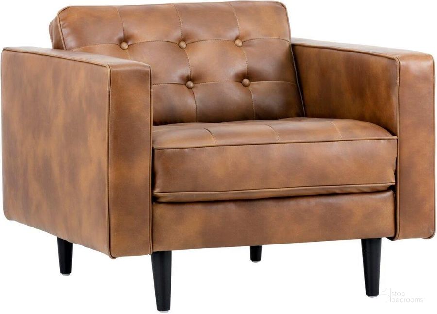 The appearance of 5west Donnie Tobacco Tan Arm Chair designed by Sunpan in the transitional interior design. This brown piece of furniture  was selected by 1StopBedrooms from Donnie Collection to add a touch of cosiness and style into your home. Sku: 102509. Material: Faux Leather. Product Type: Living Room Chair. Image1