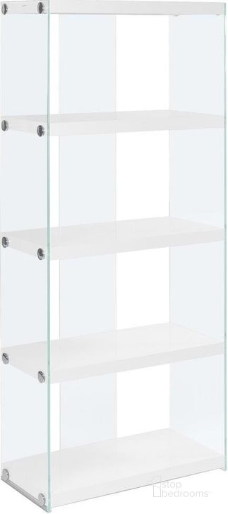 The appearance of 60 Inch Bookcase In Glossy White With Tempered Glass I 3289 designed by Monarch Specialties in the modern / contemporary interior design. This white piece of furniture  was selected by 1StopBedrooms from  to add a touch of cosiness and style into your home. Sku: I 3289. Material: Glass. Product Type: Bookcase. Image1