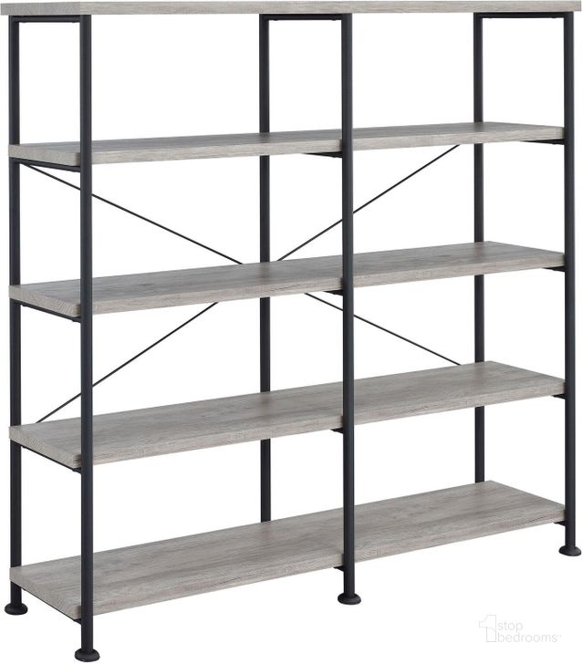 The appearance of 60" Gray Driftwood Bookcase designed by Coaster in the transitional interior design. This black piece of furniture  was selected by 1StopBedrooms from  to add a touch of cosiness and style into your home. Sku: 801544. Material: Metal. Product Type: Standard Bookcase. Image1
