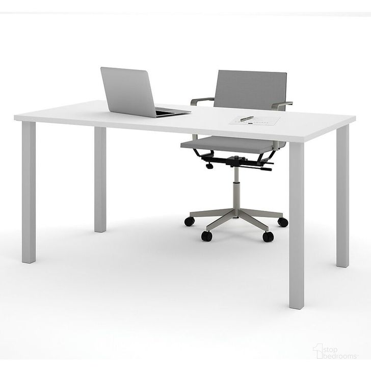 The appearance of 60" White Square Metal Leg Table designed by Bestar in the modern / contemporary interior design. This white piece of furniture  was selected by 1StopBedrooms from Bestar Collection to add a touch of cosiness and style into your home. Sku: 65865-17. Material: Wood. Product Type: Computer Desk. Image1