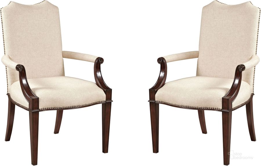 The appearance of Hadleigh Upholstered Arm Chair Set of 2 designed by Kincaid in the transitional interior design. This cream piece of furniture  was selected by 1StopBedrooms from Hadleigh Collection to add a touch of cosiness and style into your home. Sku: 607-623. Material: Fabric. Product Type: Arm Chair. Image1