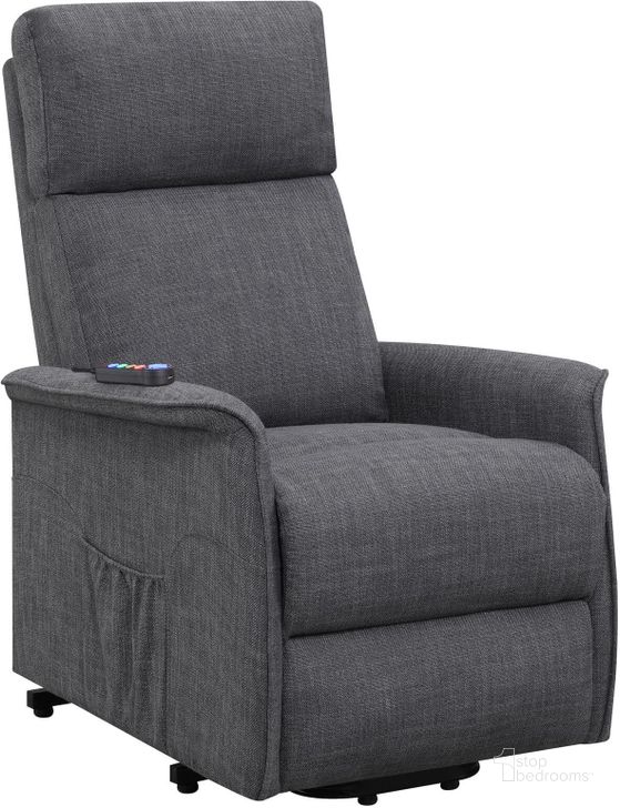 The appearance of 609406P Charcoal Power Lift Massage Chair designed by Coaster in the modern / contemporary interior design. This gray piece of furniture  was selected by 1StopBedrooms from  to add a touch of cosiness and style into your home. Sku: 609406P. Product Type: Massage Chair. Material: Plywood. Image1