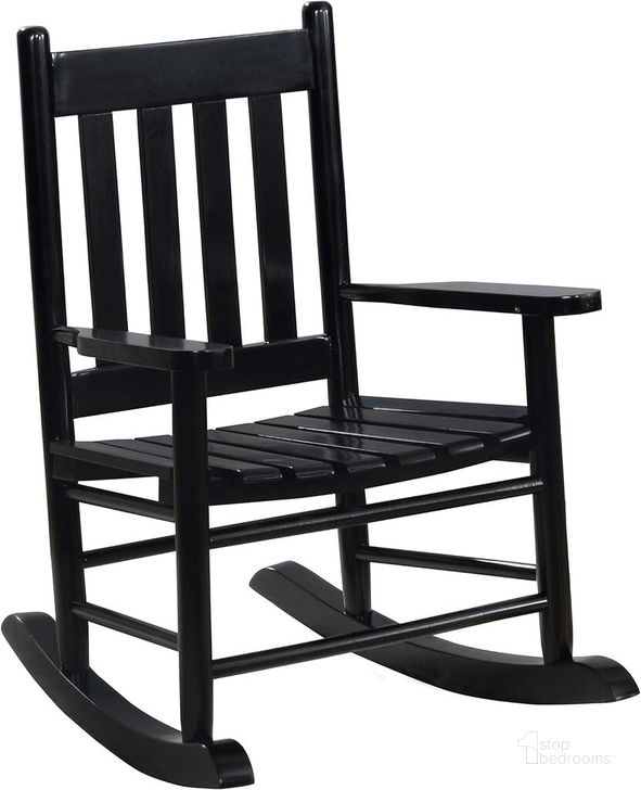 The appearance of Black Youth Rocking Chair designed by Coaster in the transitional interior design. This black piece of furniture  was selected by 1StopBedrooms from  to add a touch of cosiness and style into your home. Sku: 609451. Material: Wood. Product Type: Accent Chair. Image1