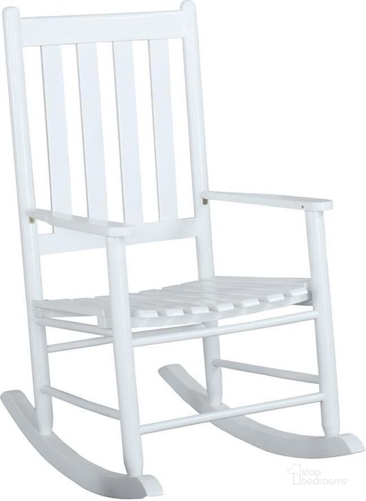 The appearance of 609455 White Rocking Chair designed by Coaster in the transitional interior design. This white piece of furniture  was selected by 1StopBedrooms from  to add a touch of cosiness and style into your home. Sku: 609455. Material: Wood. Product Type: Reclining Chair. Image1