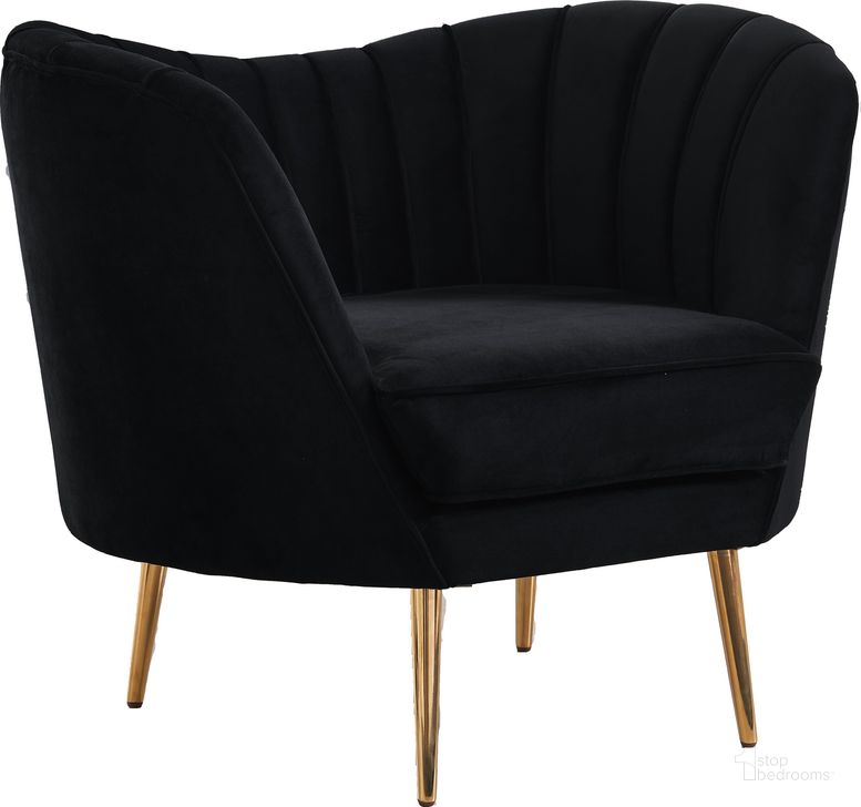 The appearance of Meridian Margo Velvet Chair in Black designed by Meridian in the modern / contemporary interior design. This black velvet piece of furniture  was selected by 1StopBedrooms from Margo Collection to add a touch of cosiness and style into your home. Sku: 622Black-C. Material: Fabric. Product Type: Living Room Chair. Image1