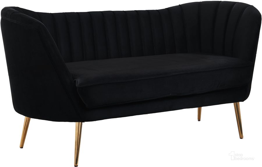 The appearance of Meridian Margo Velvet Loveseat in Black designed by Meridian in the modern / contemporary interior design. This black velvet piece of furniture  was selected by 1StopBedrooms from Margo Collection to add a touch of cosiness and style into your home. Sku: 622Black-L. Material: Fabric. Product Type: Loveseat. Image1